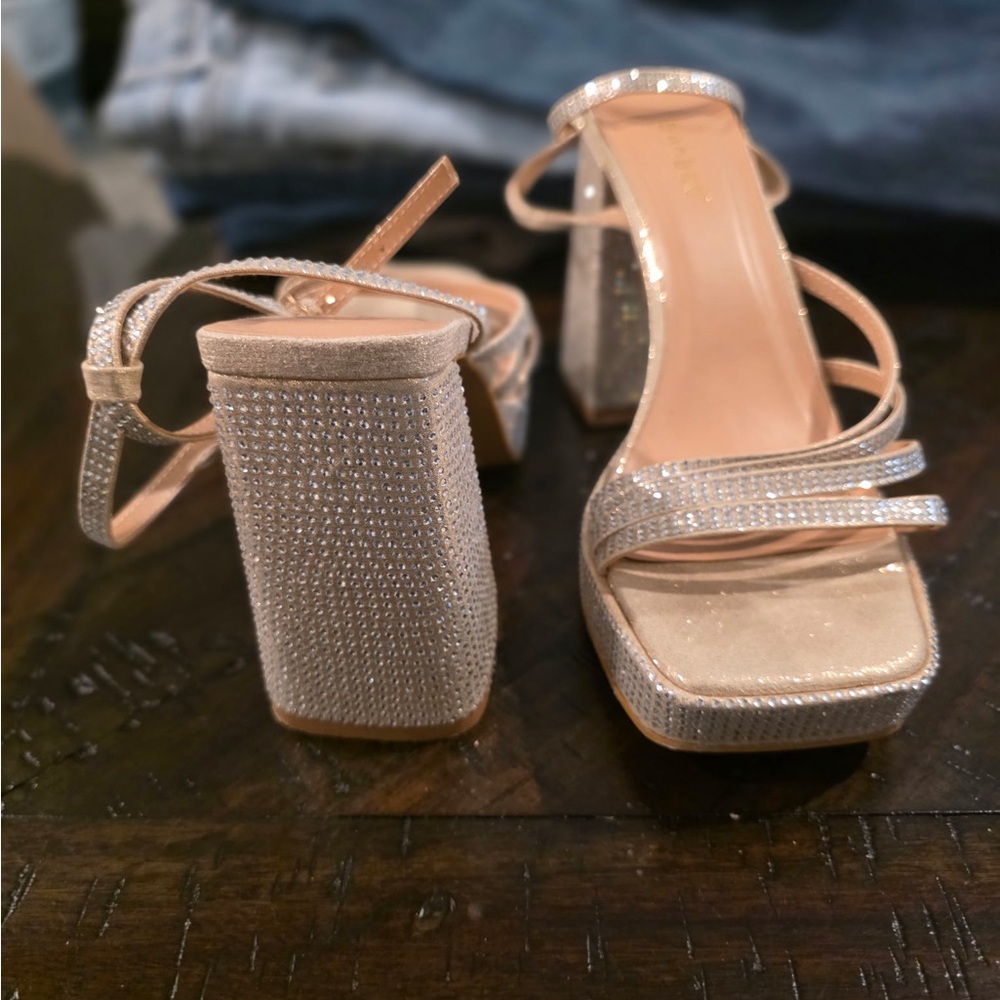BAMBOO Silver Rhinestone Platform Heels - Picture 3 of 5